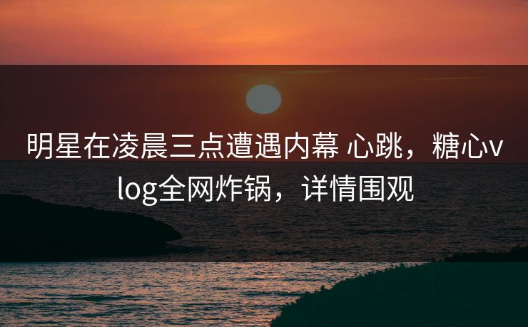 明星在凌晨三点遭遇内幕 心跳，糖心vlog全网炸锅，详情围观